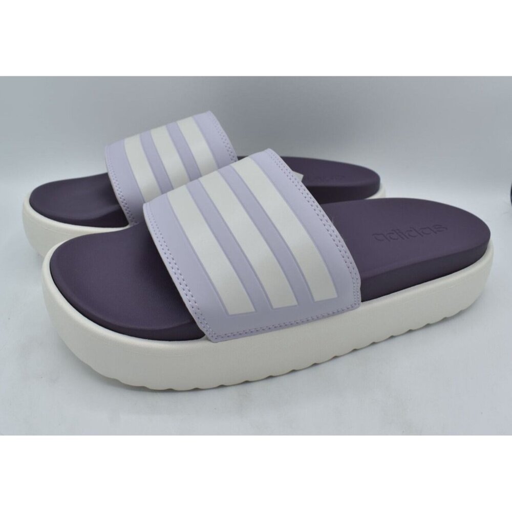 Adidas Womens Size 11 Adilette Platform Purple White Slide Sandals Shoes